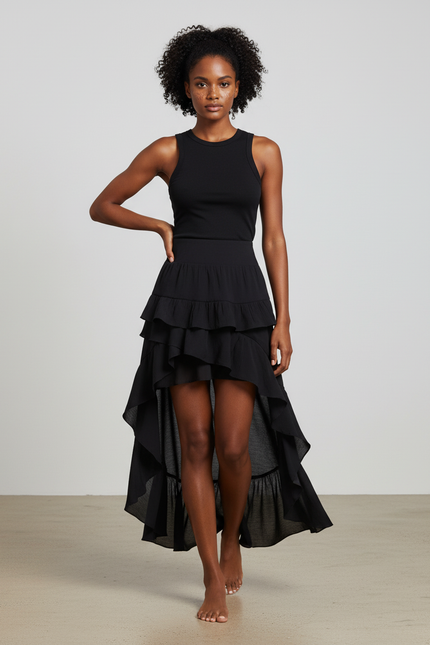 Jupe Longue Noire Volants Gothique