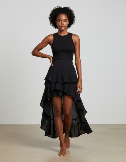 Jupe Longue Noire Volants Gothique