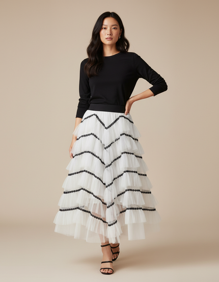 Jupe Longue Tulle Volantée Bicolore Chic