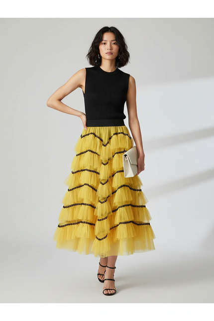 Jupe Longue Tulle Jaune