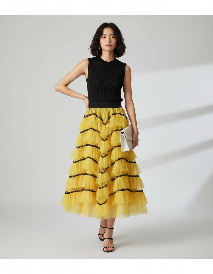 Jupe Longue Tulle Jaune