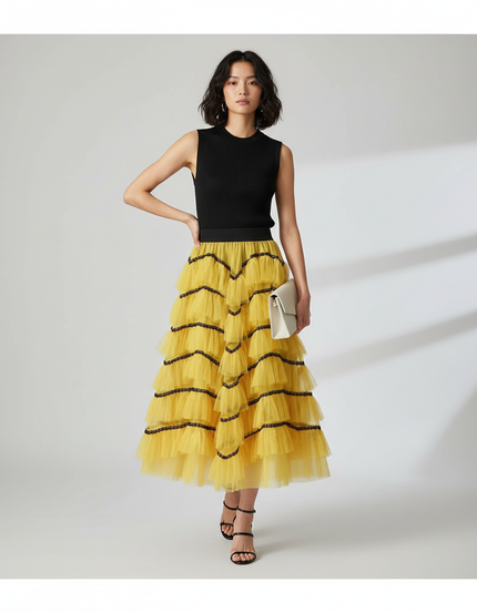 Jupe Longue Tulle Jaune