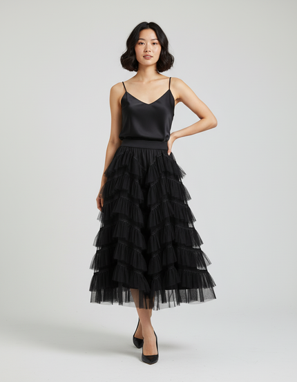 Jupe Longue Noire À Volants Chic Élégante