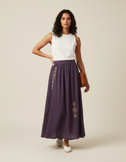 Jupe Longue Pourpre Brodée Bohème