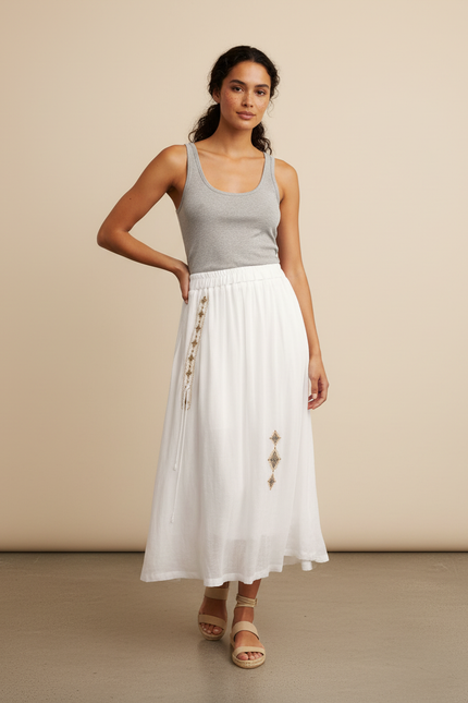 Jupe Longue Blanche Broderie Bohème