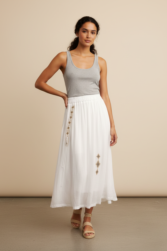 Jupe Longue Blanche Broderie Bohème