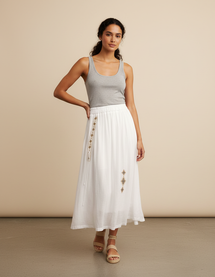 Jupe Longue Blanche Broderie Bohème