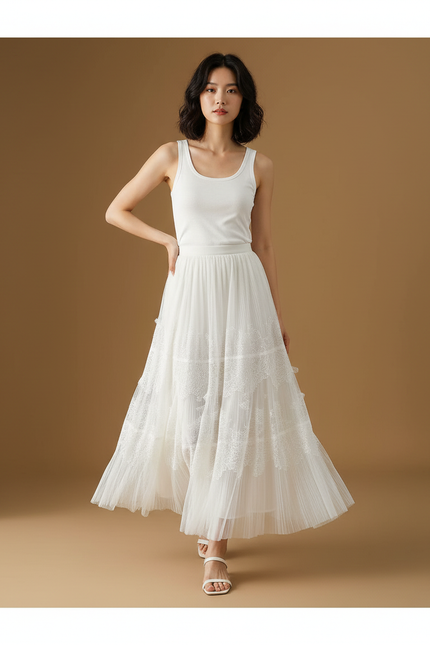 Jupe Longue Blanche Dentelle Fluide