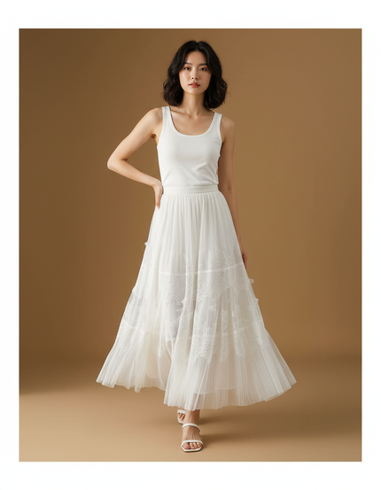 Jupe Longue Blanche Dentelle Fluide