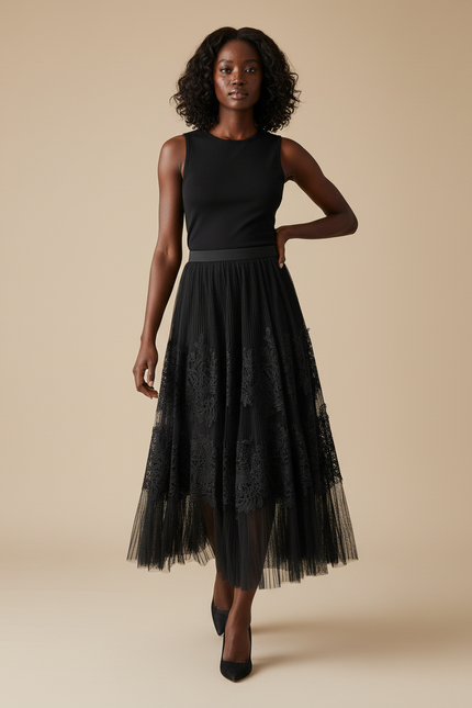 Jupe Longue Tulle Dentelle Élégante