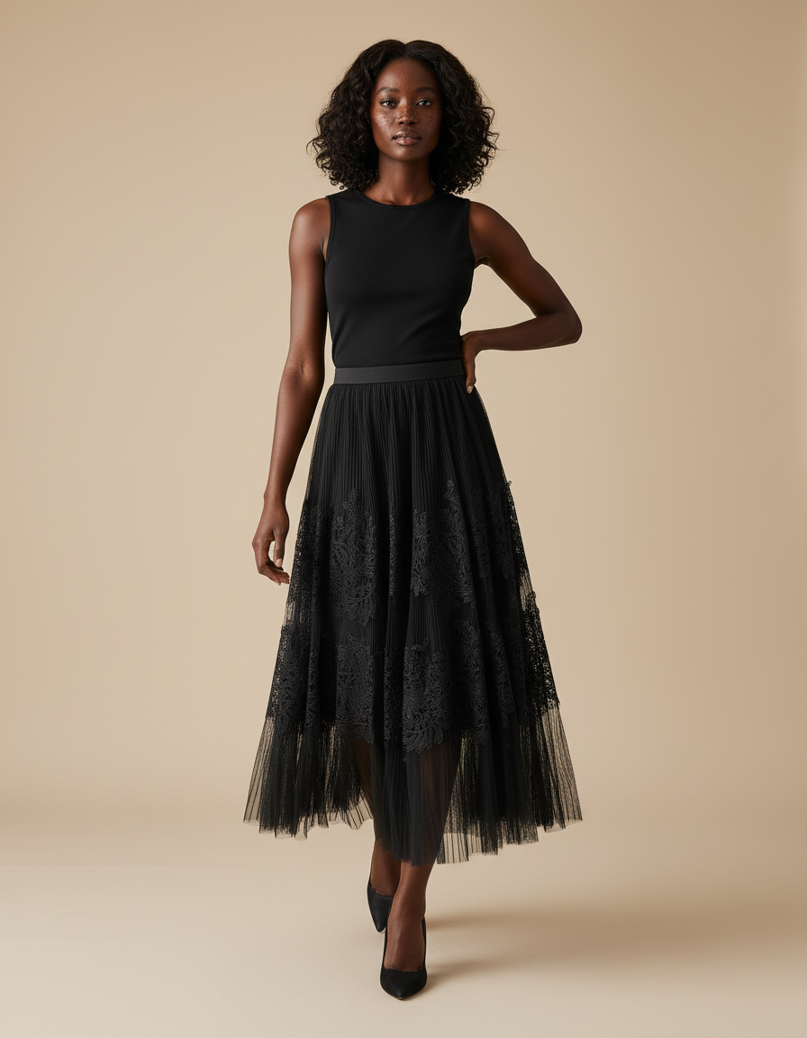 Jupe Longue Tulle Dentelle Élégante