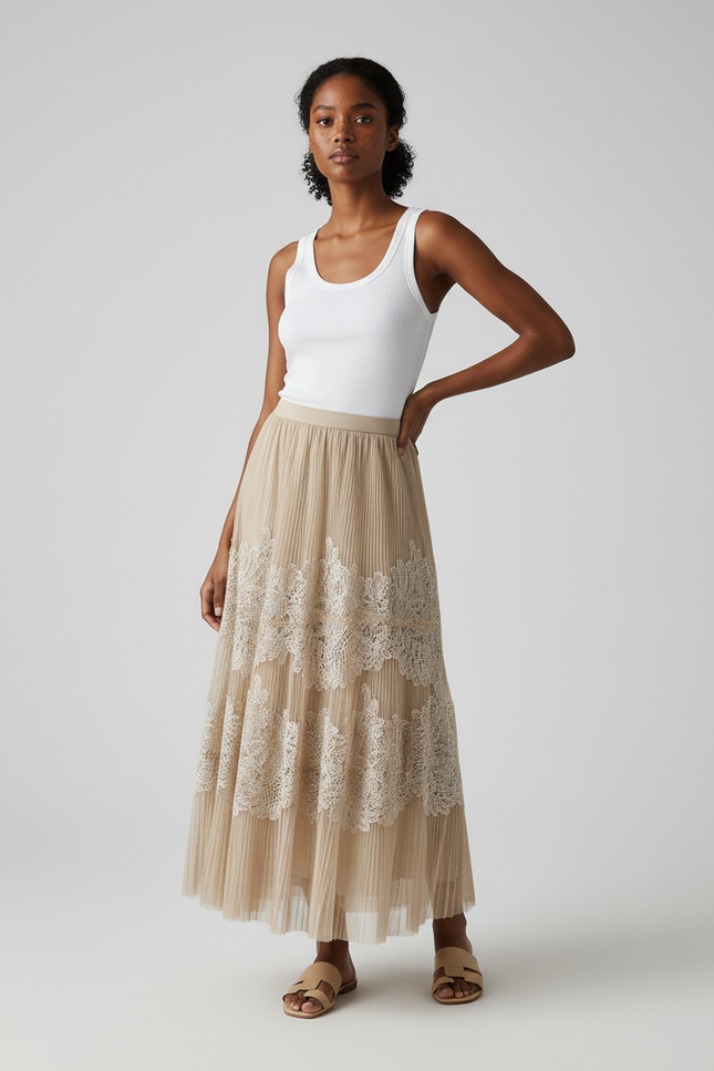 Jupe Longue Plissée Dentelle Fluide