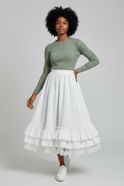 Jupe Longue Blanche Volants Fluide