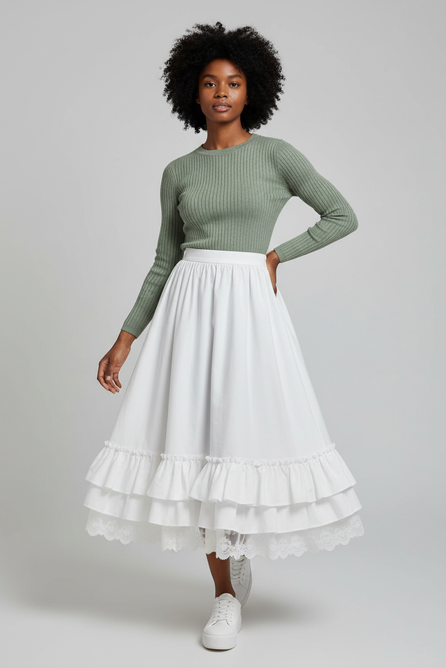 Jupe Longue Blanche Volants Fluide