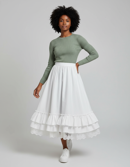 Jupe Longue Blanche Volants Fluide