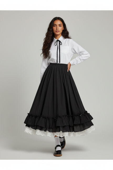 Jupe Longue Volants Dentelle Collège