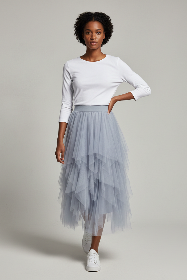 Jupe Longue Tulle Bleu