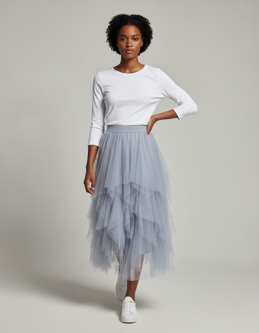 Jupe Longue Tulle Bleu