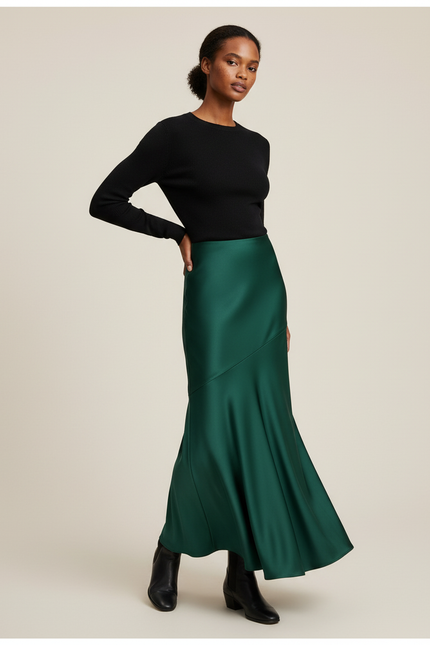 Jupe Longue Vert Émeraude Coupe Sirène Élégante