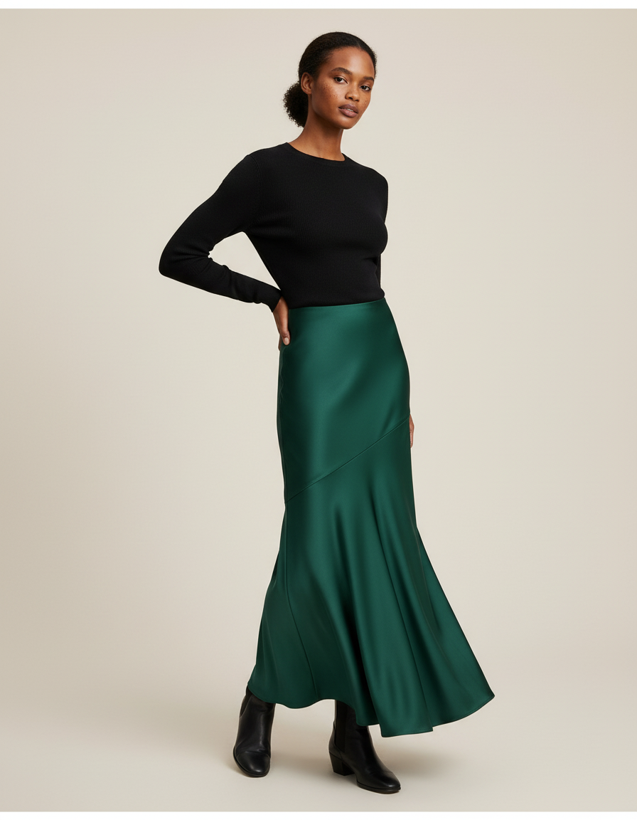 Jupe Longue Vert Émeraude Coupe Sirène Élégante