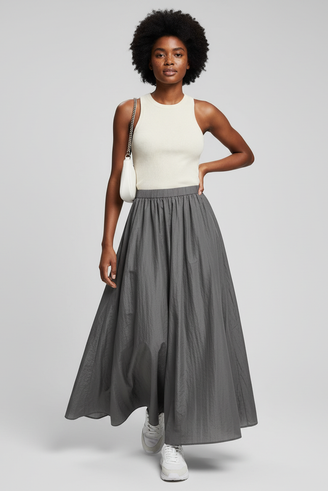 Jupe Longue Grise Fluide Décontractée