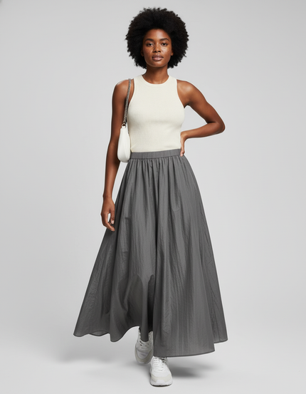 Jupe Longue Grise Fluide Décontractée