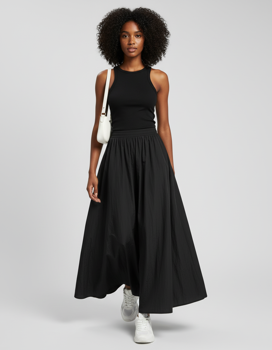 Jupe Longue Noire Ample Fluide