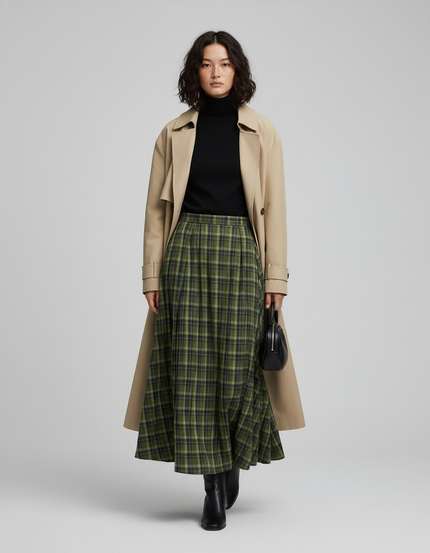 Jupe Longue Plissée A Carreaux