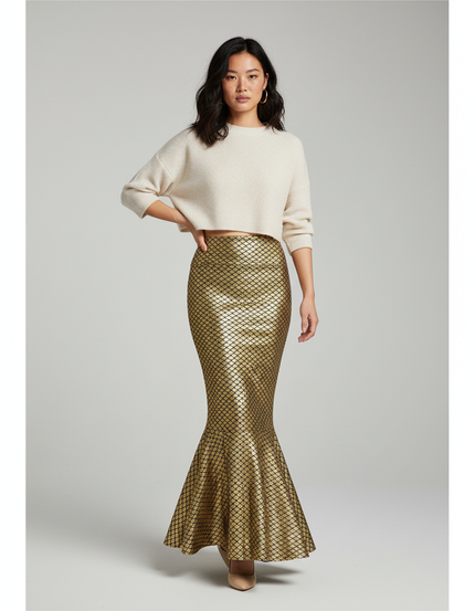 Jupe Longue Ceinture Elastique Doree