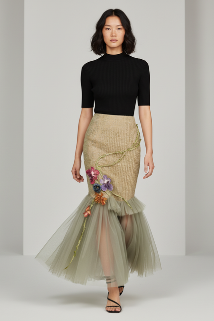 Jupe Longue Sequin Doré