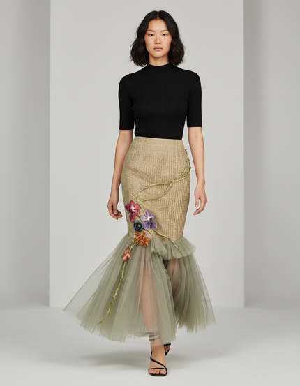 Jupe Longue Sequin Doré