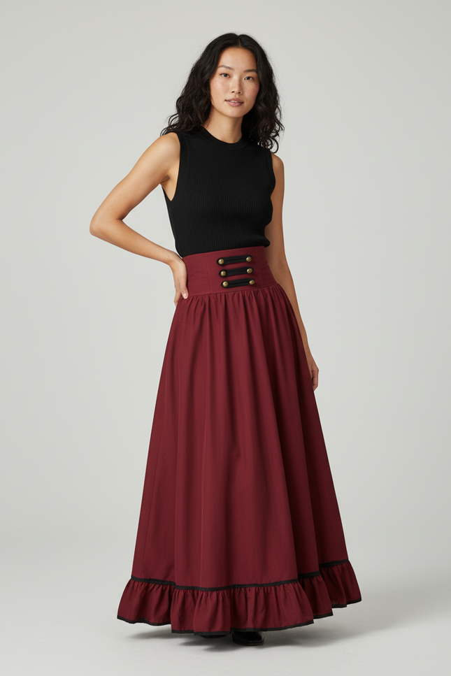Jupe Longue Bordeaux Taille Haute Élégante