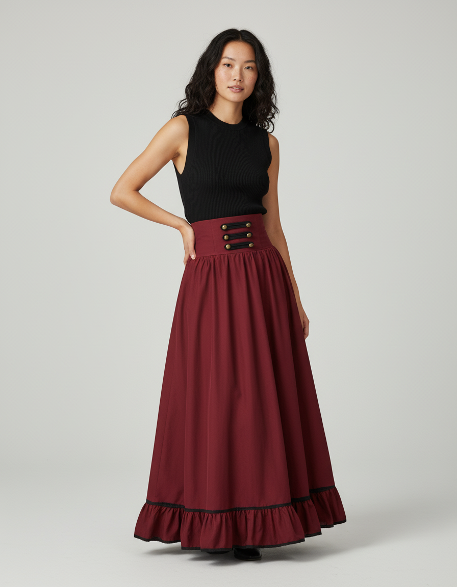 Jupe Longue Bordeaux Taille Haute Élégante