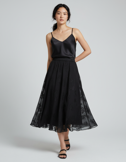 Jupe Longue Noire Brodée Chic
