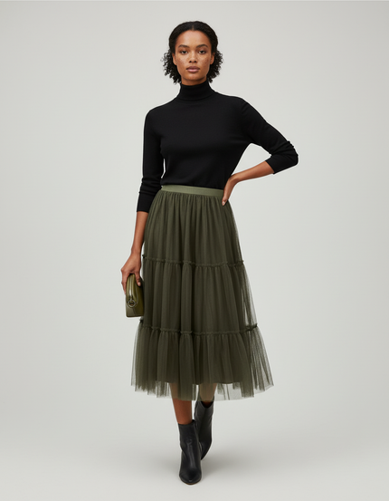 Jupe Longue Kaki Tulle Chic