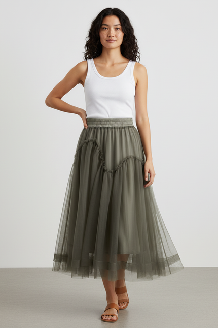 Jupe Longue Tulle Vert Élégante