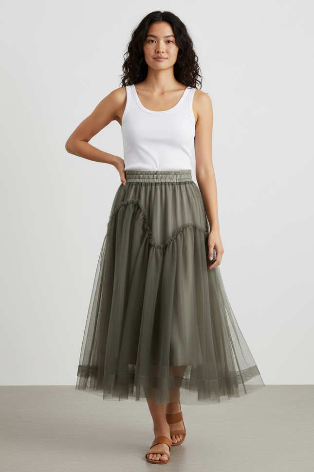 Jupe Longue Tulle Vert Élégante