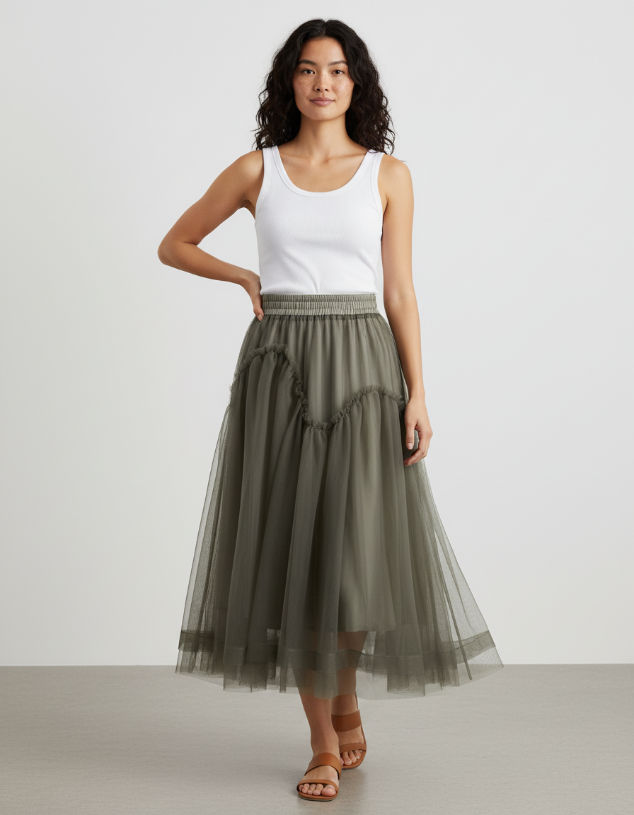 Jupe Longue Tulle Vert Élégante