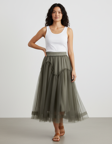 Jupe Longue Tulle Vert Élégante