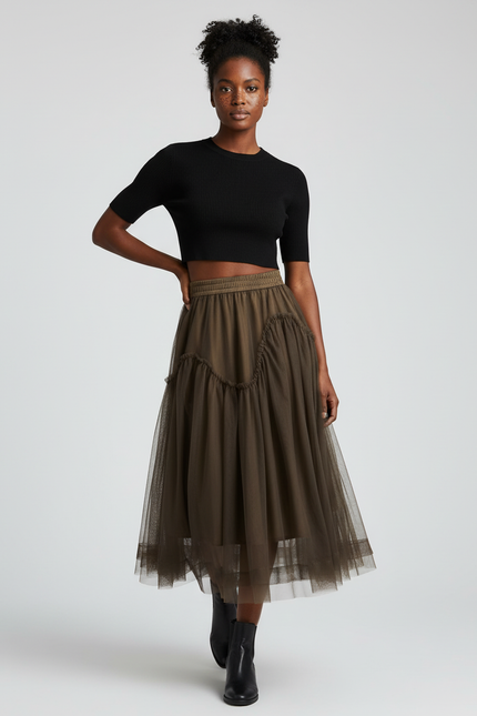 Jupe Longue Tulle Volants Élégante Femme