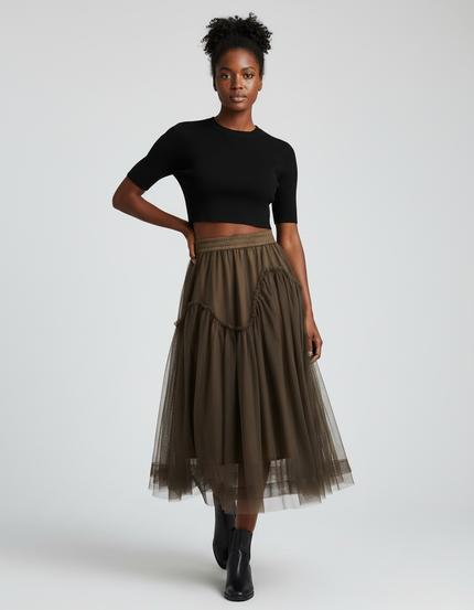 Jupe Longue Tulle Volants Élégante Femme