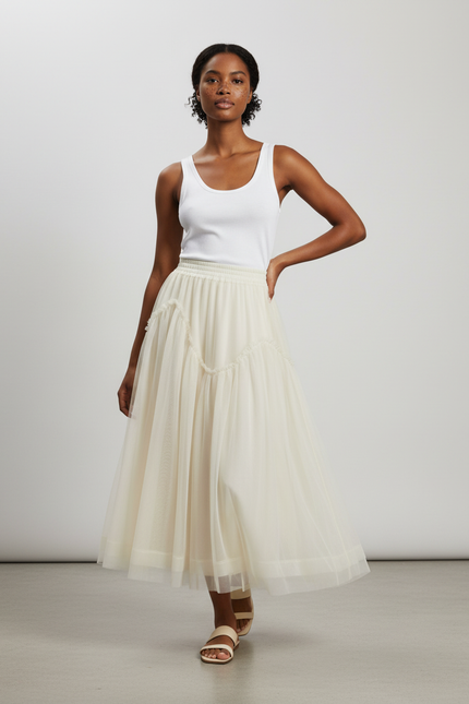 Jupe Longue Crème Tulle Élégante