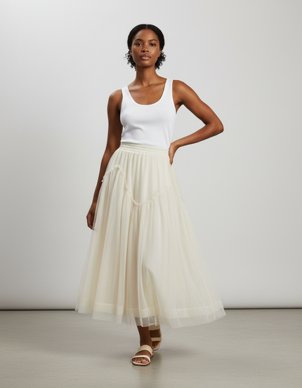 Jupe Longue Crème Tulle Élégante