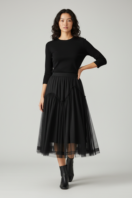 Jupe Longue Noire Tulle Élégante