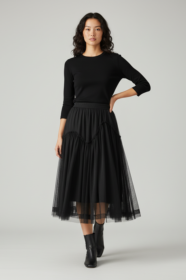 Jupe Longue Noire Tulle Élégante