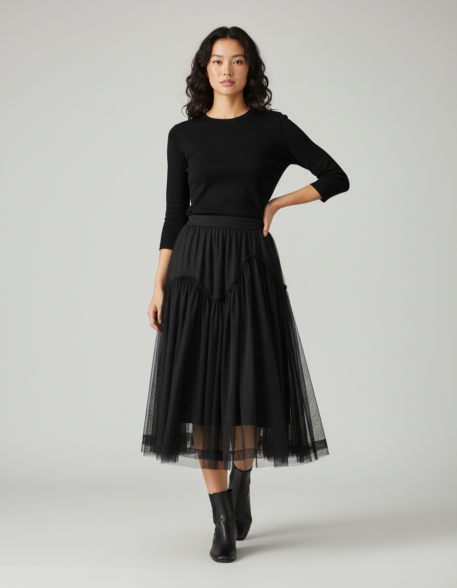 Jupe Longue Noire Tulle Élégante