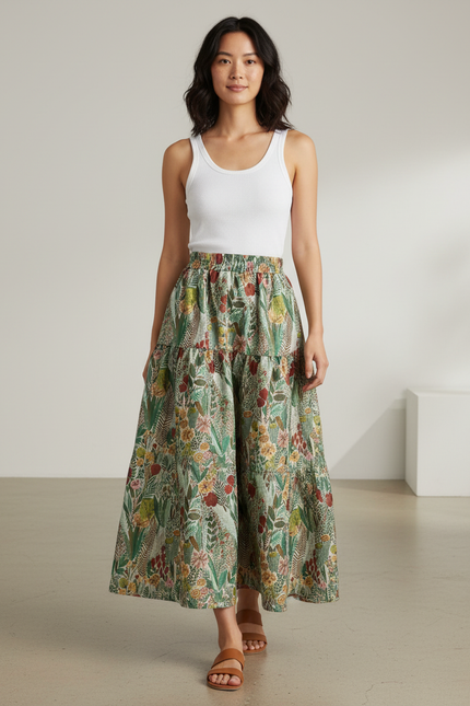 Jupe Longue À Volants Motif Floral Chic