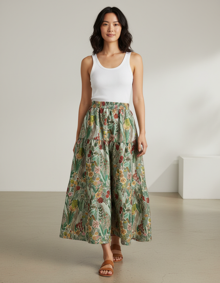 Jupe Longue À Volants Motif Floral Chic