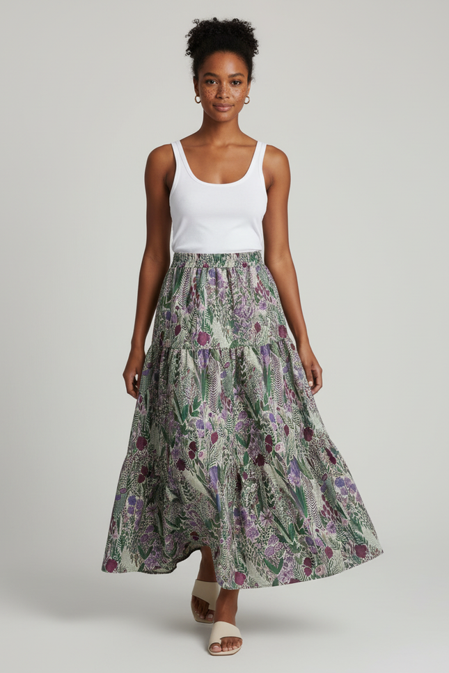 Jupe Verte Fleurie Longue