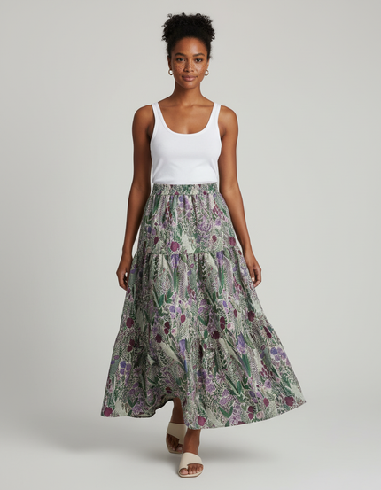 Jupe Verte Fleurie Longue